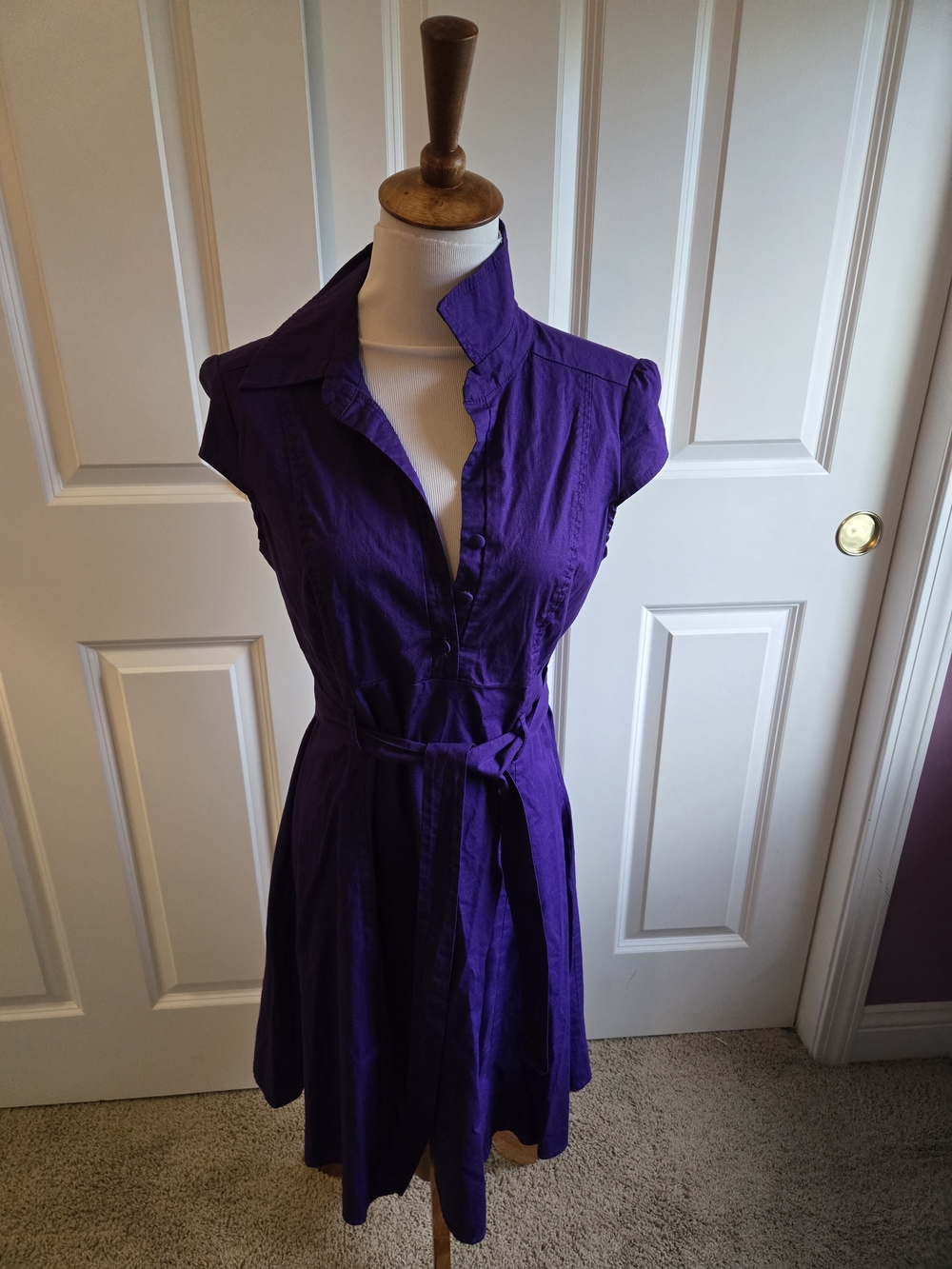 Grape Soda Midi Shirt Dress with Tie Waist - Large